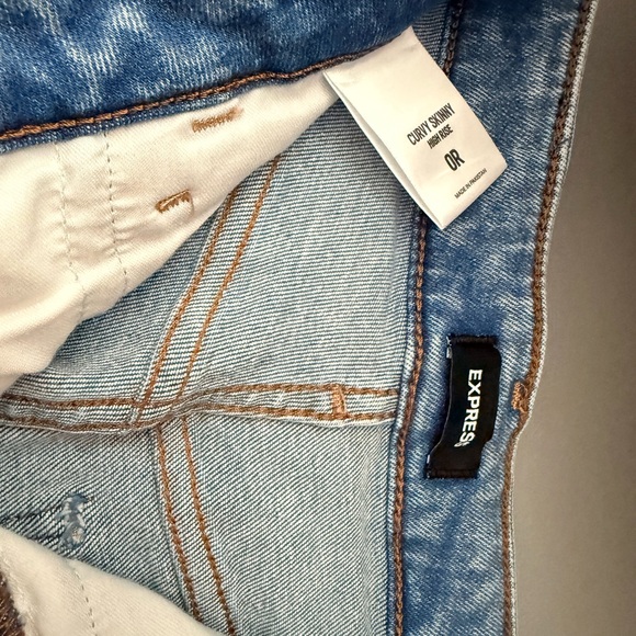 Express High Rise Blue Distressed Jeans - Picture 3 of 6